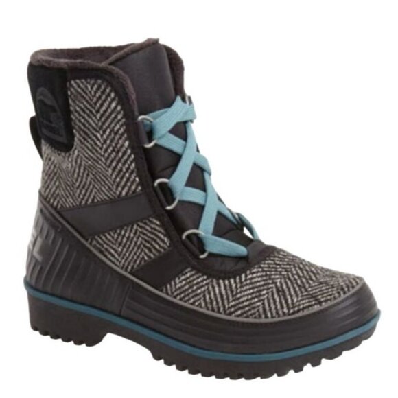 SOREL Tivoli II Herringbone Waterproof Snow Boots 9.5 Fleece Lined Print Mid Cal - Picture 1 of 7